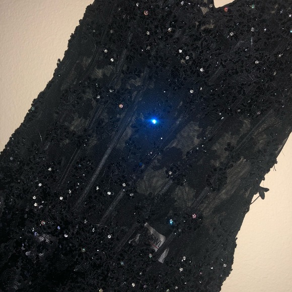 Tony Bowls - Black Sequenced Strapless Gown - Picture 7 of 8